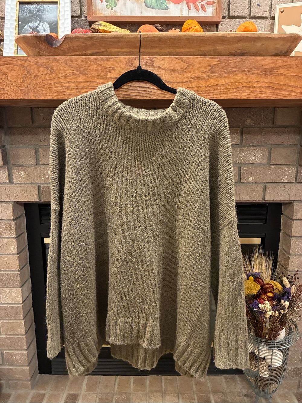 Aerie Chunky Knit Wool Alpaca Blend Sweater Olive Taupe Oversized M